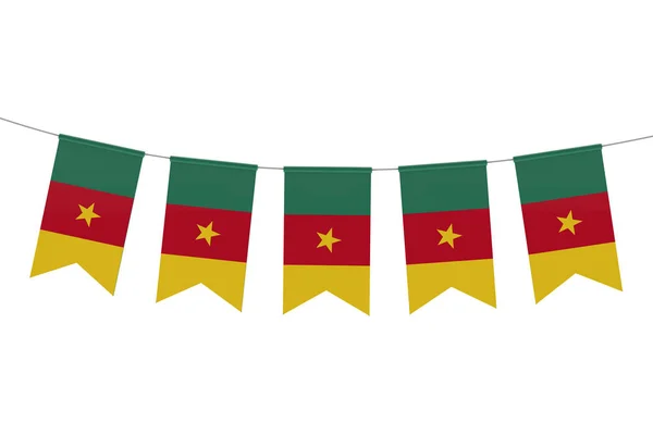 Cameroon national flag festive bunting against a plain white bac — Stock Photo, Image