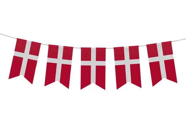 Danmark nationella flaggan festlig Bunting mot en vanlig vit rygg — Stockfoto