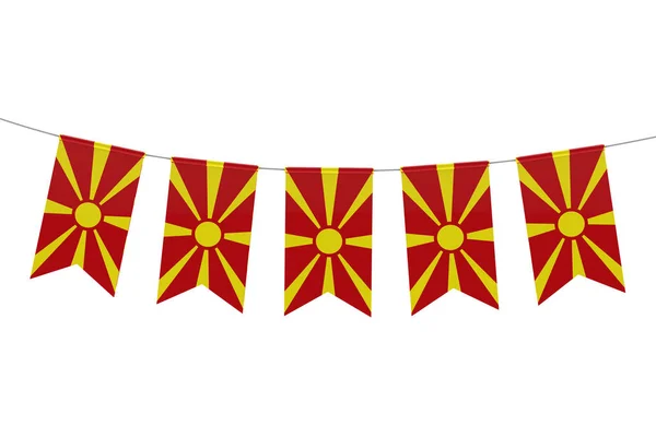 Macedonië nationale vlag feestelijke Bunting tegen een gewone witte ba — Stockfoto