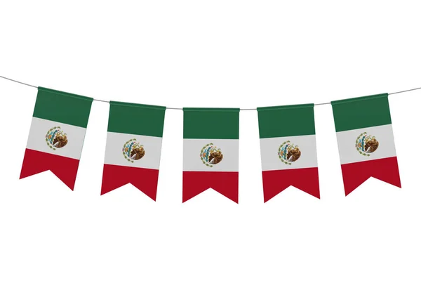 Flaga Meksyku uroczysty Bunting przeciwko zwykły biały ciemny — Zdjęcie stockowe