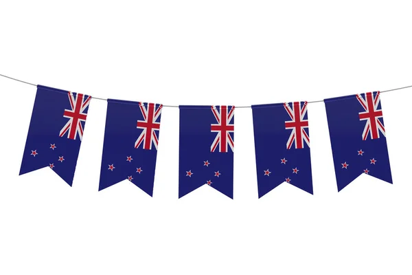 Nya Zeelands nationella flagga festlig Bunting mot en vanlig vit — Stockfoto