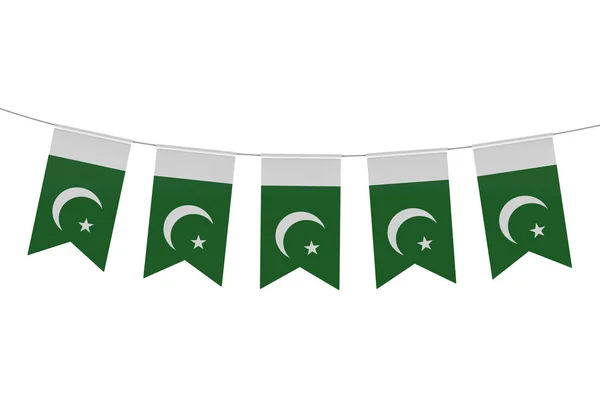 Pakistaanse nationale vlag feestelijke Bunting tegen een effen witte BAC — Stockfoto