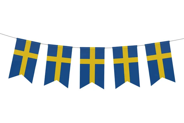 Szwecja flagi narodowej uroczysty Bunting przeciwko zwykły biały ciemny — Zdjęcie stockowe