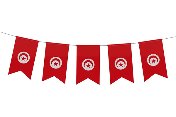 Tunisia national flag festive bunting against a plain white back — Stock Photo, Image