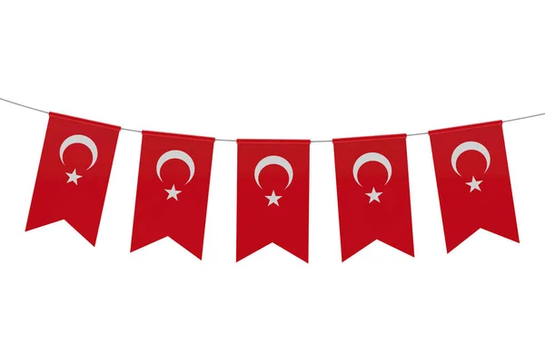 Bandeira nacional da Turquia bunting festivo contra um backg branco liso — Fotografia de Stock