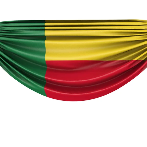 Die beninische Nationalflagge hängt an einem Stoffbanner. 3D-Darstellung — Stockfoto