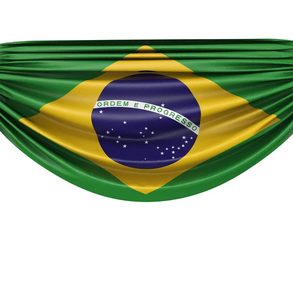 Bandera de tela colgante de bandera nacional de Brasil. Renderizado 3D — Foto de Stock