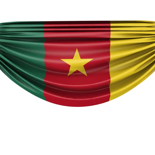 Η εθνική σημαία του Καμερούν κρέμεται πανό ύφασμα. Απόδοση 3D — Φωτογραφία Αρχείου