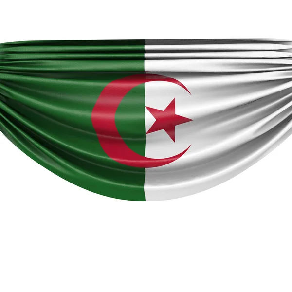Η εθνική σημαία της Αλγερίας κρέμεται πανό ύφασμα. Απόδοση 3D — Φωτογραφία Αρχείου