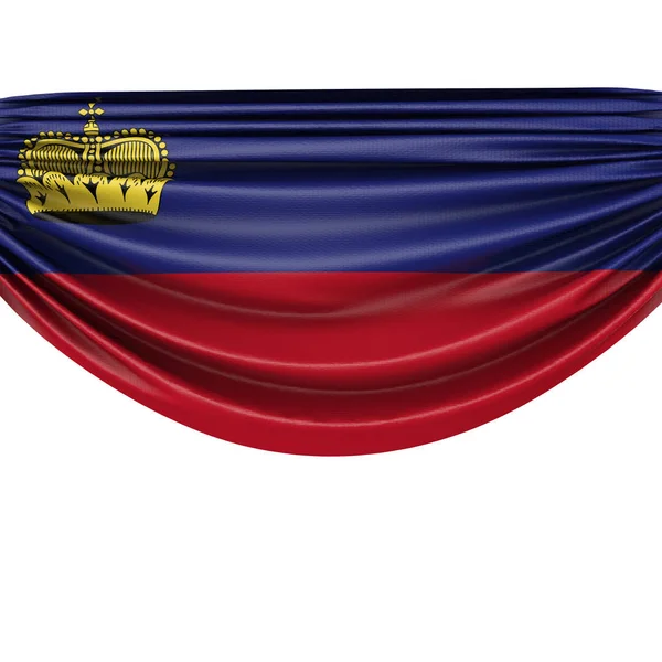 Drapeau national du Liechtenstein accroché bannière en tissu. Rendu 3D — Photo