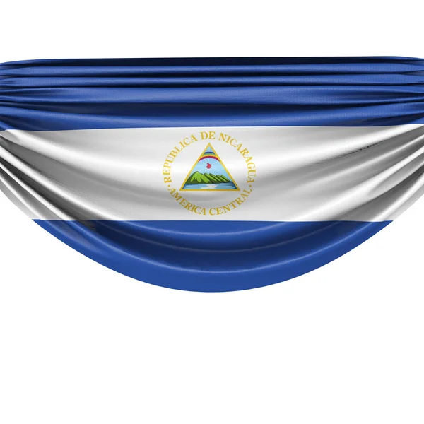 Bandera de tela colgante bandera nacional de Nicaragua. Renderizado 3D — Foto de Stock