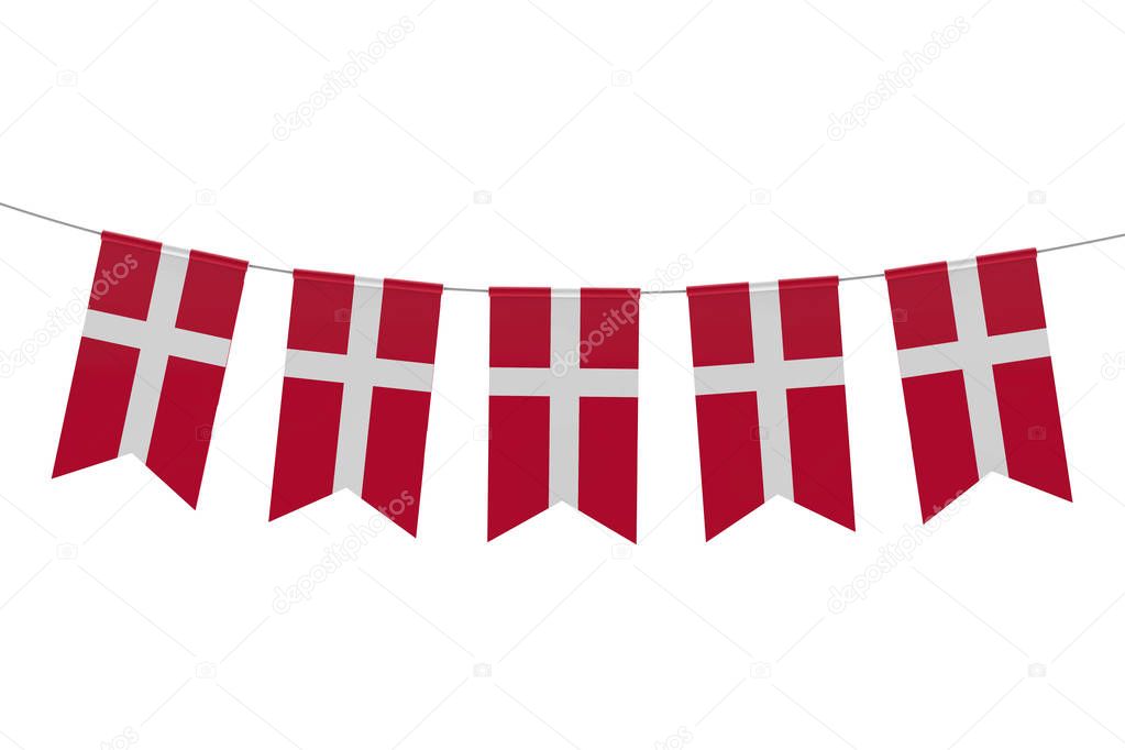 Denmark national flag festive bunting against a plain white back