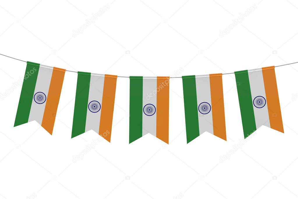 India national flag festive bunting against a plain white backgr
