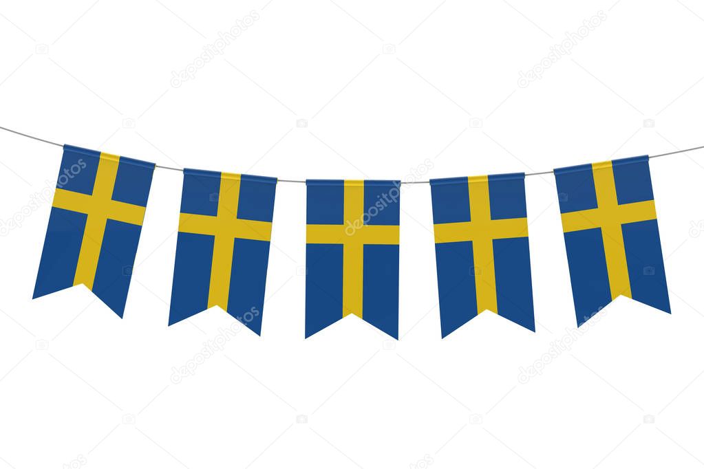 Sweden national flag festive bunting against a plain white backg