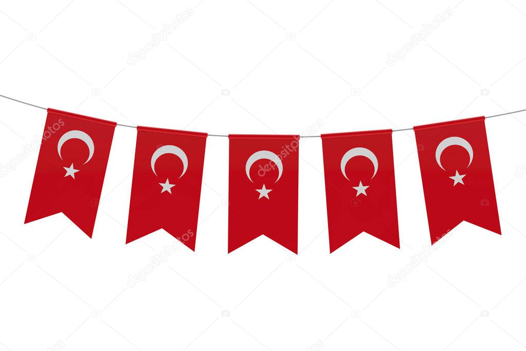 Turkey national flag festive bunting against a plain white backg