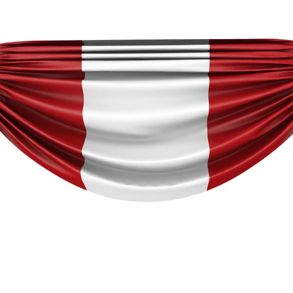 Bandera de tela colgante de bandera nacional de Perú. Renderizado 3D — Foto de Stock