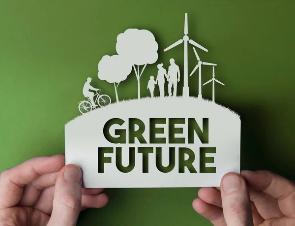 녹색 미래 - 풍력 투와 녹색 환경 종이 배경 — 스톡 사진