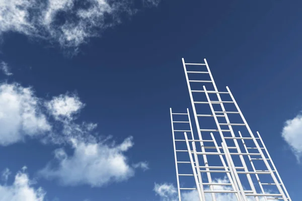 Échelles atteignant un ciel bleu. Croissance, avenir, coopération au développement — Photo