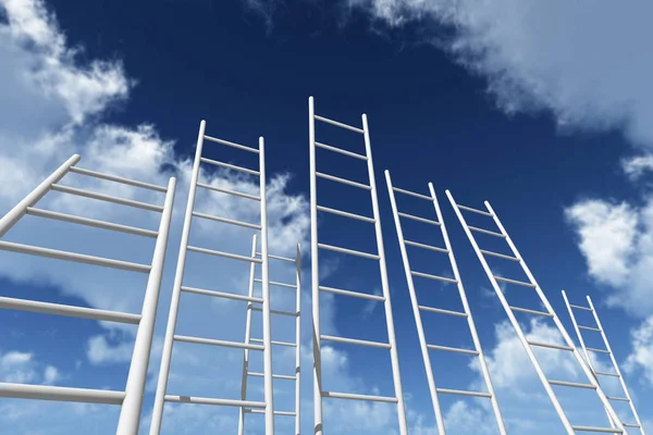 Лестницы, взлетающие в голубое небо. Гройсман, будущее, сотрудничество в развитии — стоковое фото
