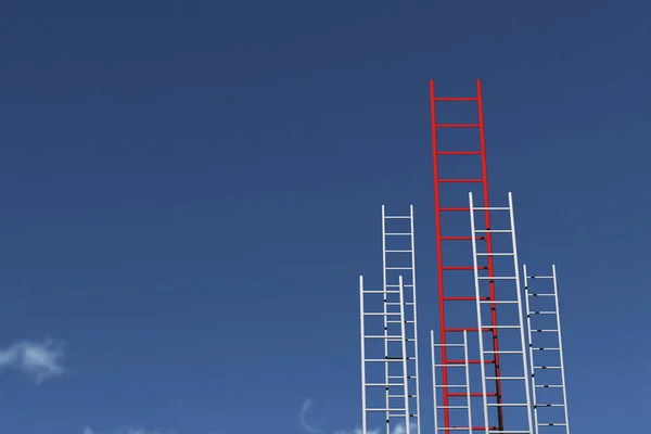 Red ladder reaching into the sky. Growth, future, development co — Stock Photo, Image