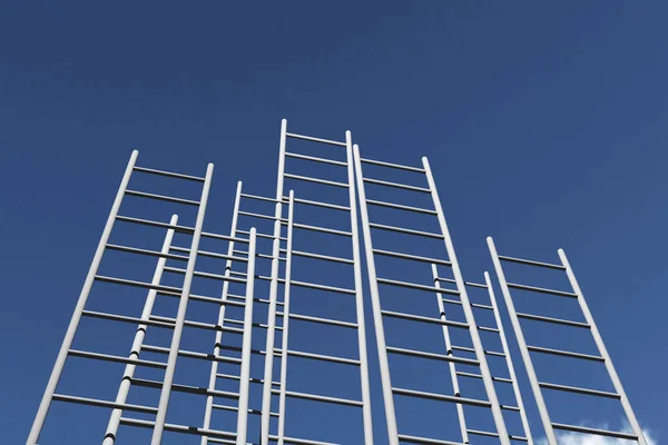 Échelles atteignant un ciel bleu. Croissance, avenir, coopération au développement — Photo