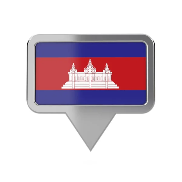 Ícone de marcador de localização da bandeira do Camboja. Renderização 3D — Fotografia de Stock