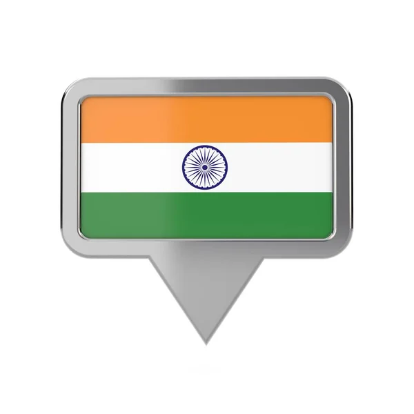 Ícone de marcador de localização da bandeira da Índia. Renderização 3D — Fotografia de Stock