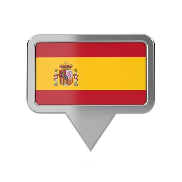 Ícone de marcador de localização bandeira Espanha. Renderização 3D — Fotografia de Stock