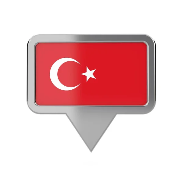 Ikon penanda lokasi bendera Turki. Perenderan 3D — Stok Foto