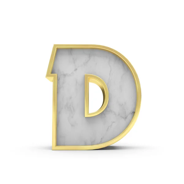 Letter D. marmer en goud belettering lettertype. 3D-rendering — Stockfoto