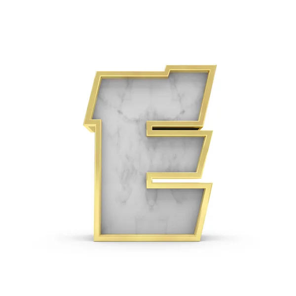 E BETŰ márvány és arany betűkkel font. 3D renderelés — Stock Fotó