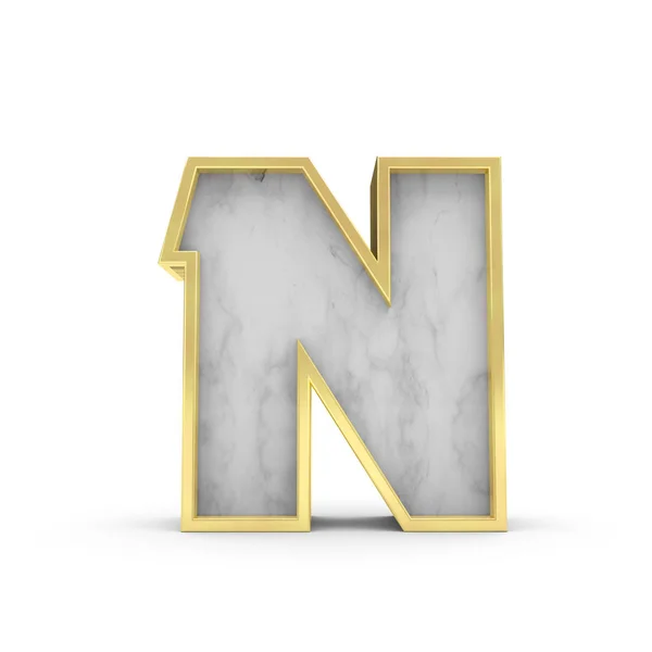 Letter N. marmer en goud belettering lettertype. 3D-rendering — Stockfoto