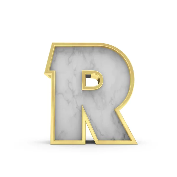 Letra R. Marble and gold lettering font. Renderização 3D — Fotografia de Stock