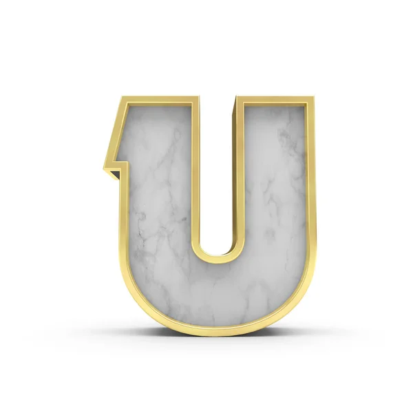 Letter U. marmer en goud belettering lettertype. 3D-rendering — Stockfoto