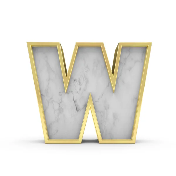Letter W. Marble and gold lettering font. 3D Rendering — Stock Photo, Image
