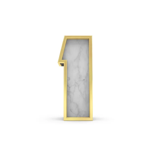 Número 1. Marble and gold lettering fonte. Renderização 3D — Fotografia de Stock