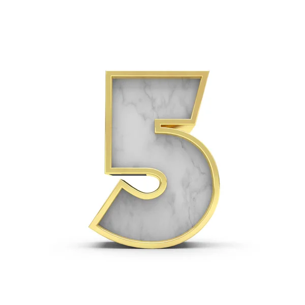 Number 5. Marble and gold lettering font. 3D Rendering — Stock Photo, Image