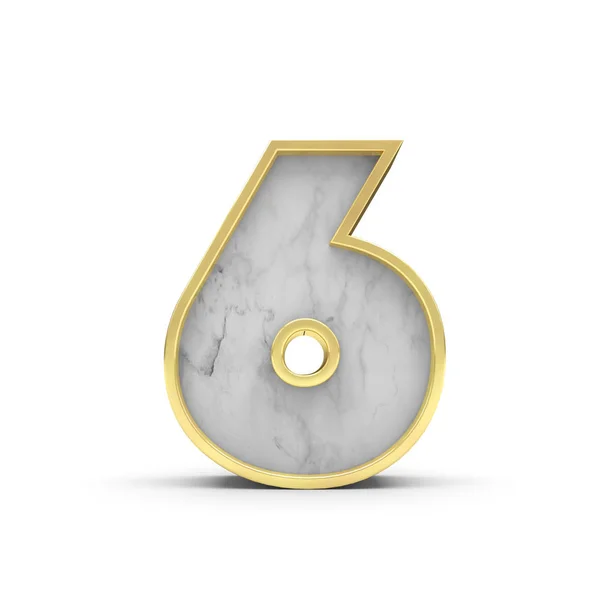Numéro 6. Fonte de caractères en marbre et or. Rendu 3D — Photo