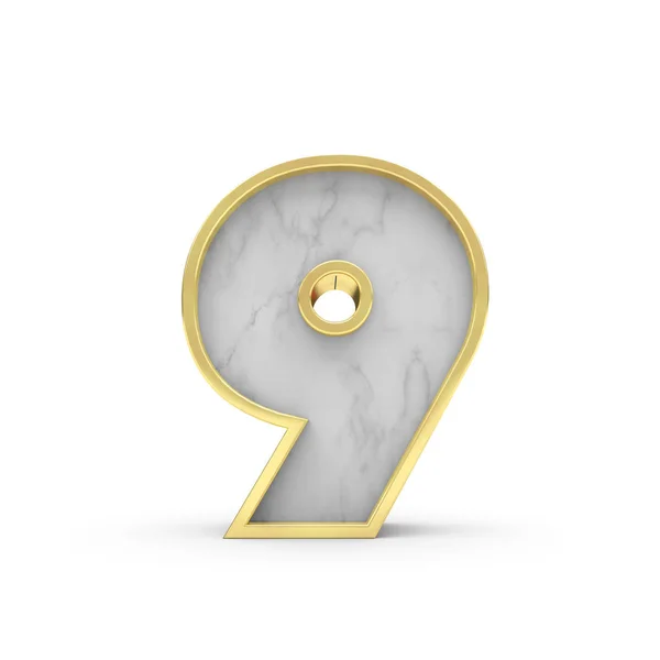 Número 9. Marble and gold lettering fonte. Renderização 3D — Fotografia de Stock
