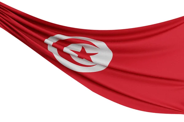 Η εθνική σημαία της Τυνησίας. Κυματιστό ύφασμα σημαία με την υφή Dr — Φωτογραφία Αρχείου