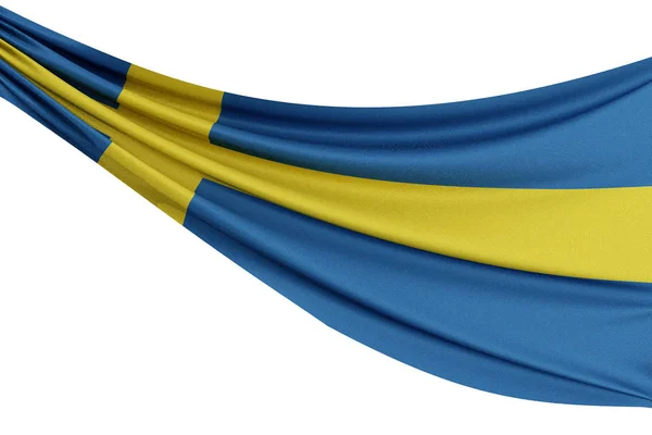 Sveriges flagga. Viftande tyg flagga med textur dra — Stockfoto