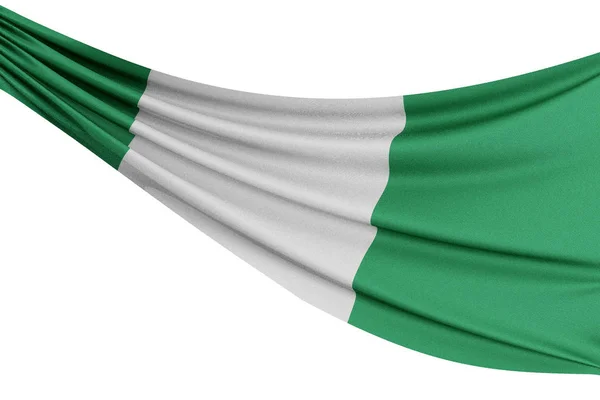 De nationale vlag van Nigeria. Zwaaiende stof vlag met textuur Dr — Stockfoto