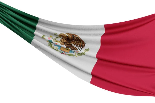Den nationella flaggan i Mexiko. Viftande tyg flagga med textur dra — Stockfoto