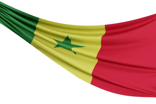 Den nationella flaggan i Senegal. Viftande tyg flagga med textur Dr — Stockfoto