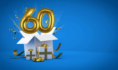Doğum günü hediye kutusundan patlayan 60 numara. 3d Render