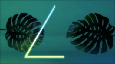 Tropik monstera yaprağı ile parlayan neon ışık. 3d Render