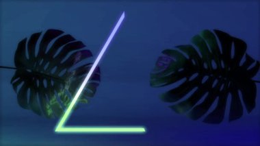 Tropik monstera yaprağı ile parlayan neon ışık. 3d Render