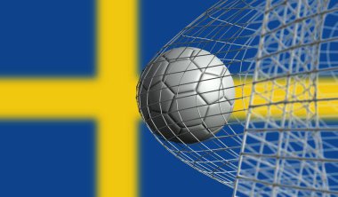 Futbol topu İsveç bayrağı karşı bir net bir gol attı. 3d Rende