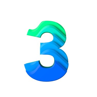 3 numara. Katmanlı dalga efekti karakter türü. 3d Rendering