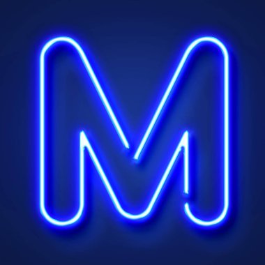 Mavi bir sırt a karşı Mektup M gerçekçi parlayan mavi neon mektup